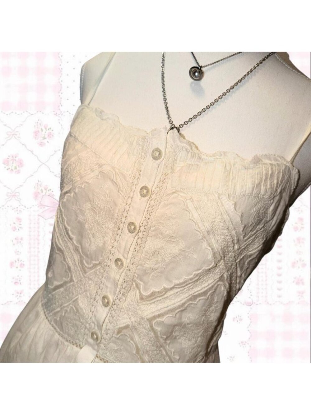 Juicy Couture Cream Lace-Trim Midi Dress